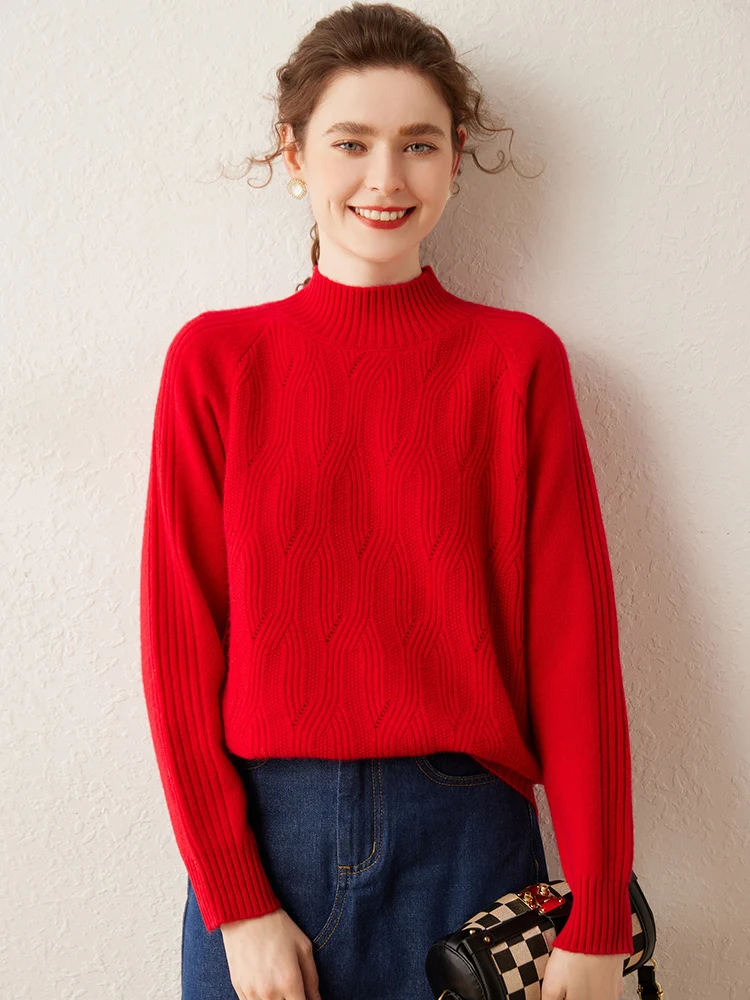 

ZOCEPT Half Turtleneck Cashmere Sweater Women's Fashion Knitted Jacquard Hollow Out Warm Pullover Loose Knitwear Woman Jumper
