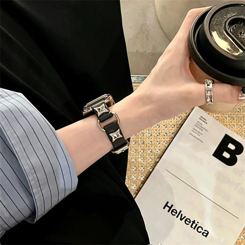 アップルウォッチ用レトロレザーストラップ,Cora,y2k,49mm, 45mm