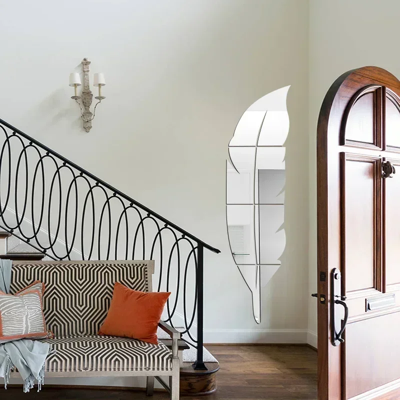 3D Feather Mirror Wall Stickers 3