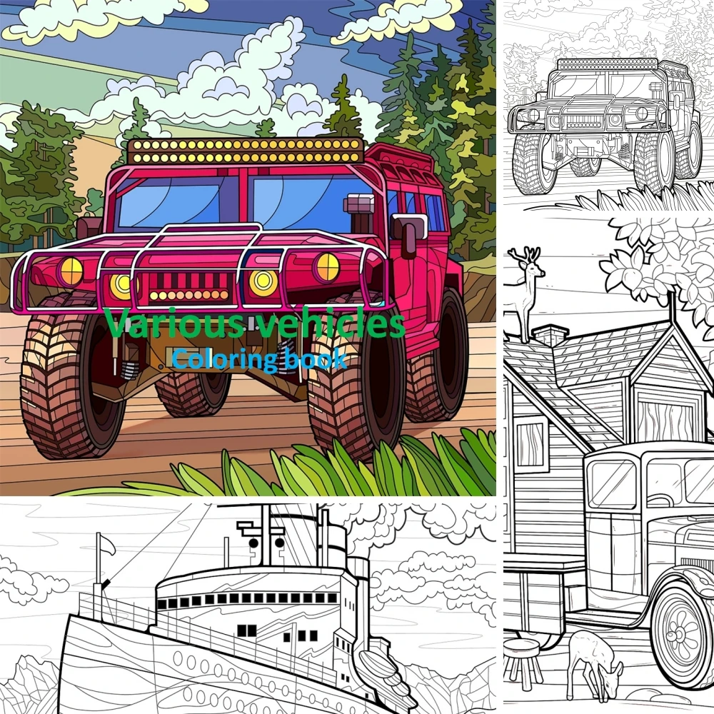 1pc Varlous Vehicles  Art Coloring Book 22 Page Coloring Books Gift For Birthday Party Relieve Stress Kill Time Graffiti 4