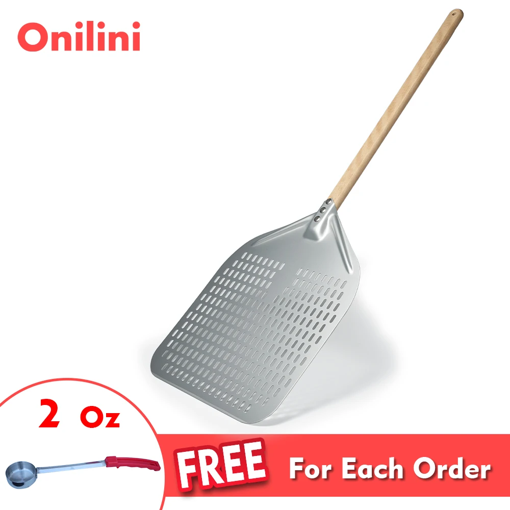 Onilini 12/13/14 inch Pizza Peel Perforated Pizzas Shovel Retangular Anodized Pizza Paddle with Wood Handle Accessories