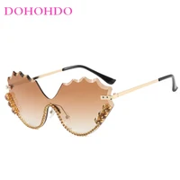 Lunettes de soleil de luxe pour femmes, design de marque, monture sans bords, motif vague diamant, style hip-hop, lunettes d'extérieur unisexes, protection UV400 3