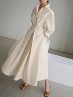 Spring Dress Long Sleeve Solid Color Elegant Maxi Dresses For Women 2024 Casual V Neck Shirt Party Long Dress Robe Femme 4