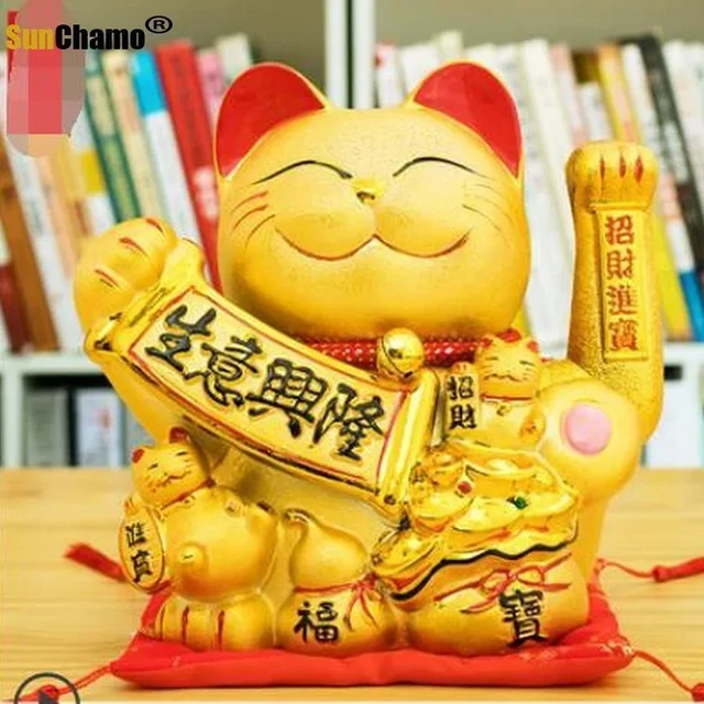 10 Pulgadas Gato Grande y ondeando, cerámica China Maneki Neko