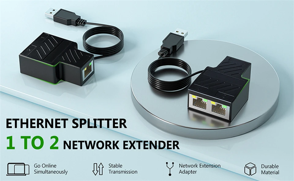 1 Gb RJ45 Splitter 1 to 2 Ethernet Adapter Internet Network Cable Extender RJ45