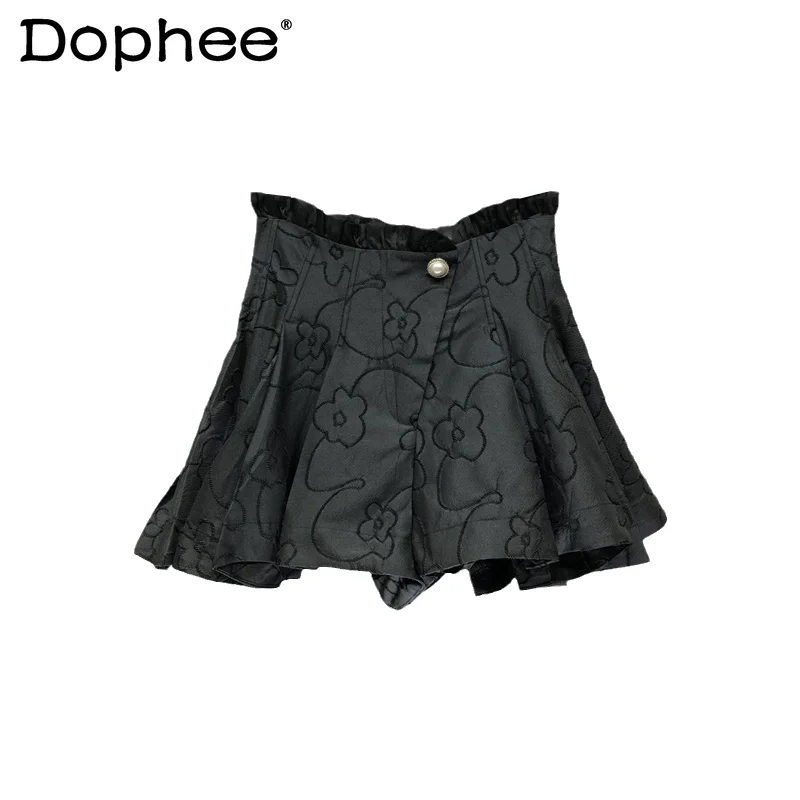 

Irregular Pleated Shorts Organza Stitching A-line Wide Leg Casual Shorts Women's Korean High Waist Figure Flattering Short Pants