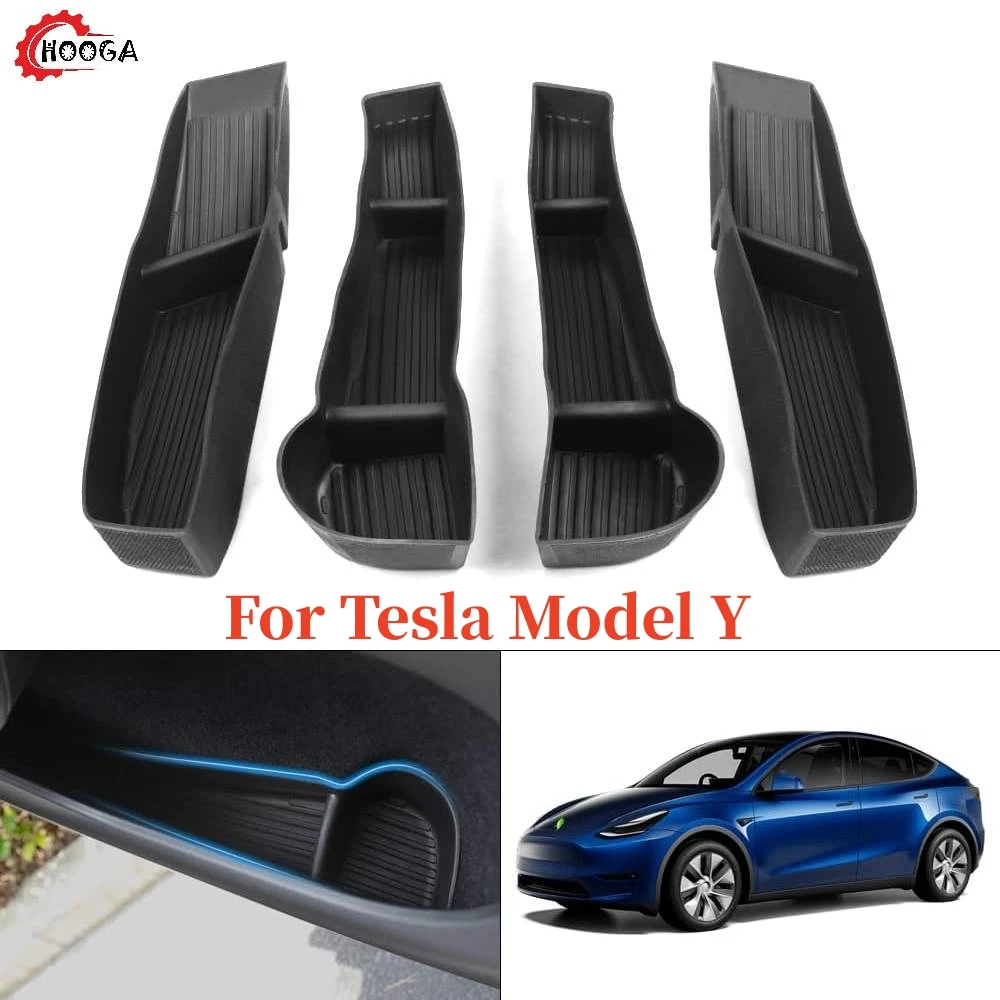 

Compatible with Car Door Tray Organizer 2020-2023 Tesla Model Y Front and Rear Door Side Storage Box TPE Material Black