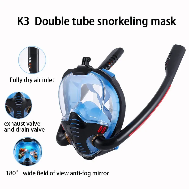Double Respirator Snorkeling Diving Mask Full Face Dry Style Swiming Snorkel Set Equipment Underwater Accessories diving mask
