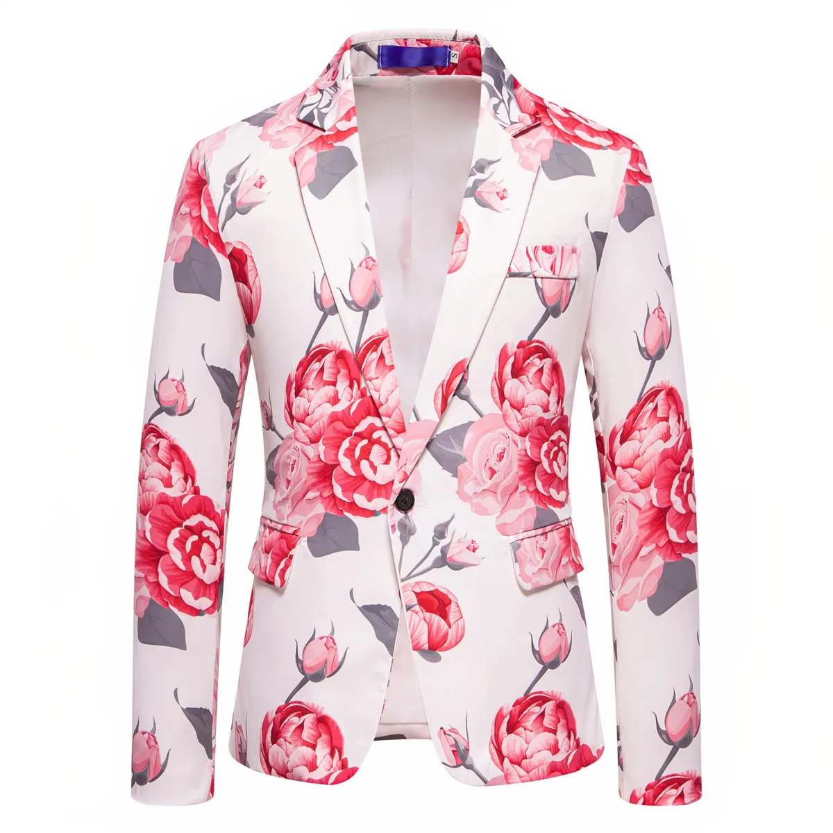 Men's Blazer Suit for 2025 Spring and Autumn Newest Rose Print Party Nightclub Suit Stage Performance Men Clothing - 4