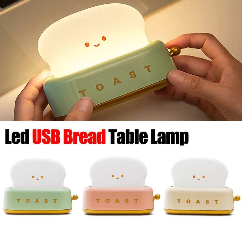 Bread Toast Table Light Toaster Nightlight Creative USB Rechargeable Led Lamp Decor Holiday Baby Bedroom For Birthday Gift 2