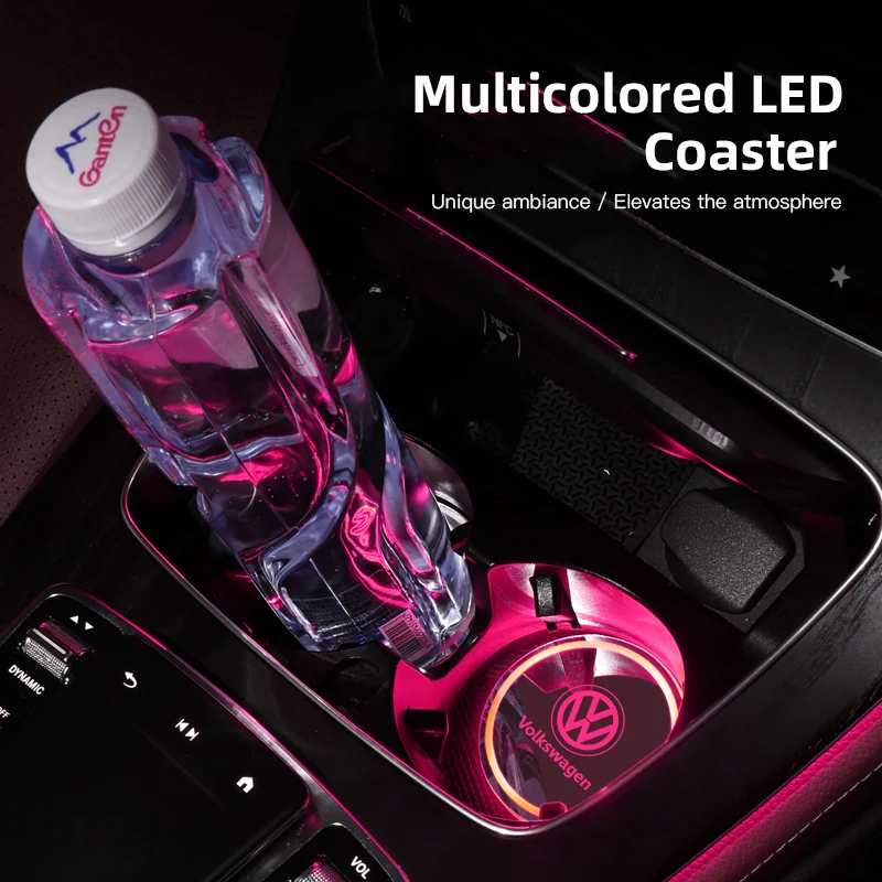 LED 자동차 컵홀더 패드 충전식 자동 분위기 조명 (폭스바겐 VW GTI 폴로 골프 파사트 티구안 아테온 투아렉 CC 타이고 용)