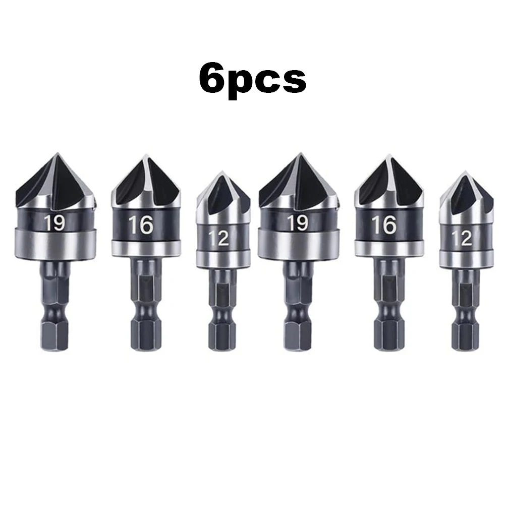 6Pcs Hexagonal Countersink Drill Bit Set For Precision Woodworking ...