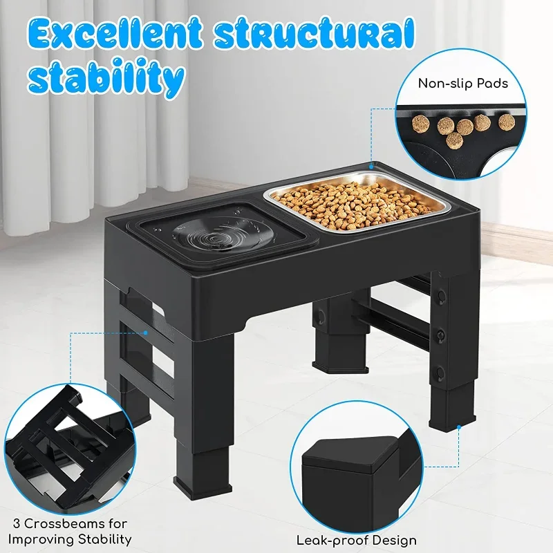 

Height Dogs Bowl Dog Water Elevated Feeding Big For Feeders Stainless Pets Dish Stand Pet Adjustable Bowls Double Food