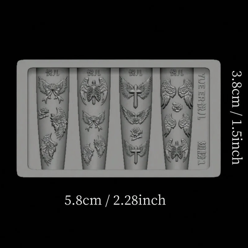 네일 아트 몰드 세트 조합 날개 깃털 십자가 해골 손 모양 칼 장미 3D 네일 아트 장식 투명 실리콘 몰드