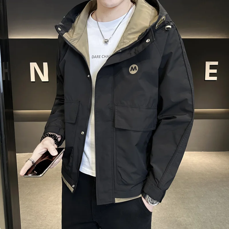 2024 Spring New Hooded Jacket Men's Korean Edition Trendy Casual Versatile Fashion Rush Coat Hooded Coat mens jacket