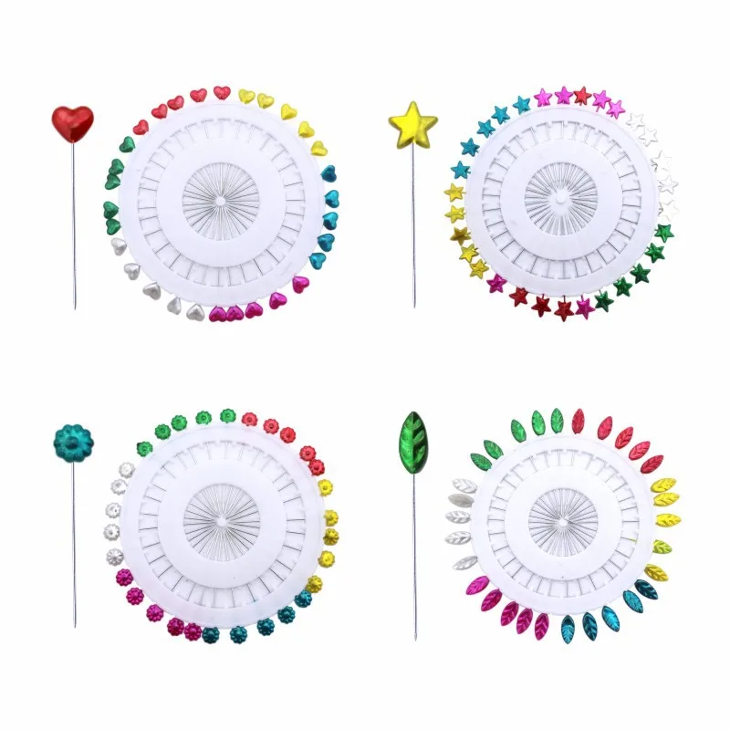 

30Pcs/Plate Colorful Round Pearl Head Leaves Love Pins Quilting Localization Positioning Needle Corsage Sewing Accessories Tools