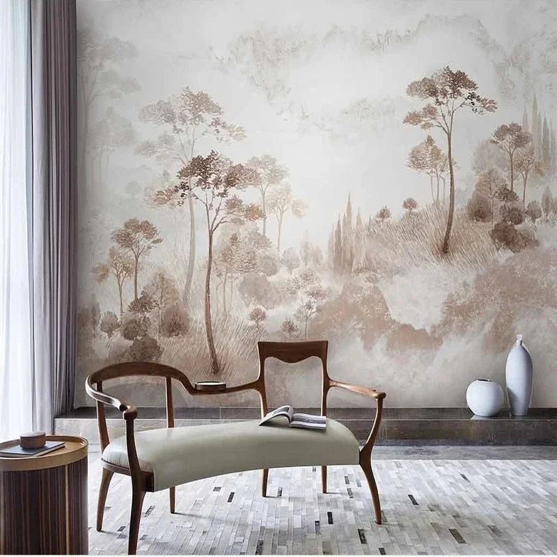 Wall Cloth Chinese Ink Retro Landscape Painting Living Room Bedroom Background Wallpaper for Bedroom Papel De Parede 3D