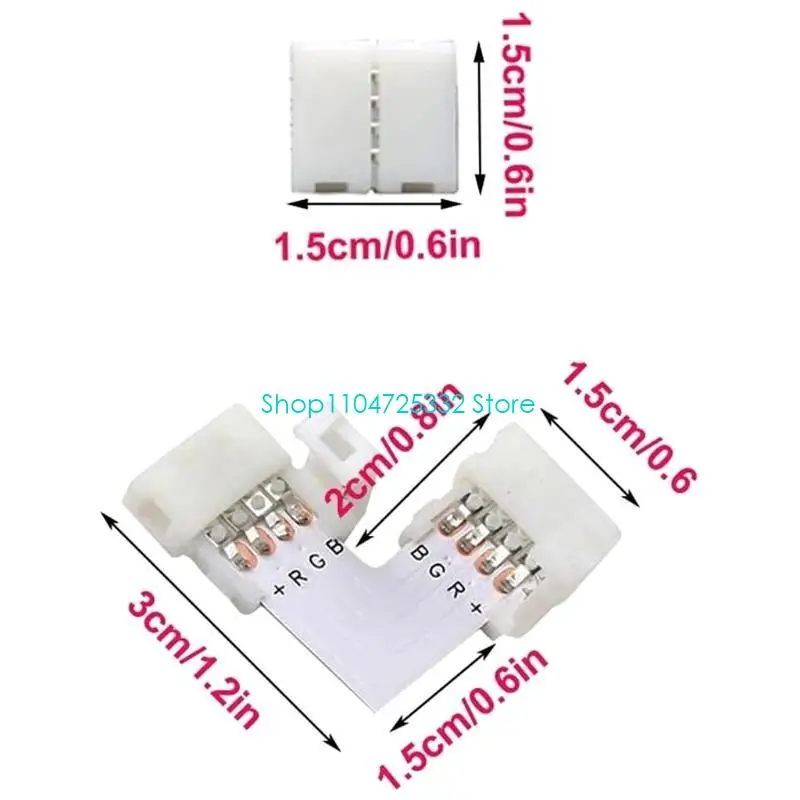 10mm LED 조명 스트립 테이프 코너 커넥터용 P5EA 90도 솔더 프리 10개 RGB-