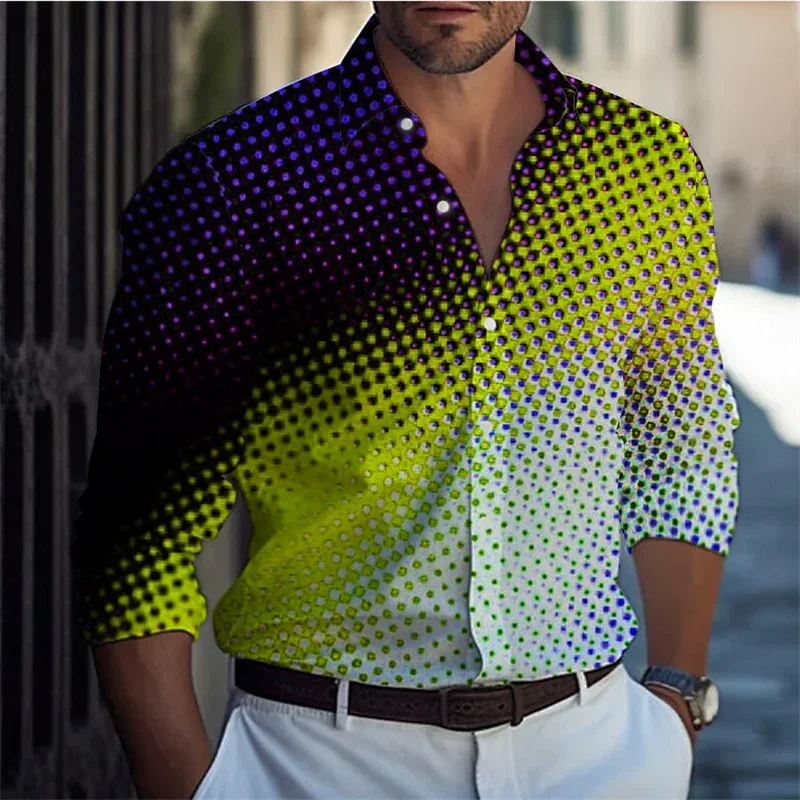 Fashion new dotted circle color change with elegant and trendy men's shirt top designer original design 2024 new shirt plus size