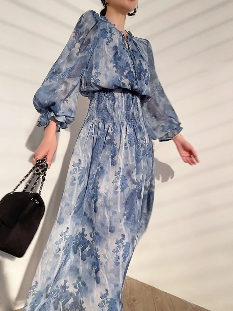 French Vintage Long Sleeve Fairy Dress Women Slim Fashion Floral Midi Dress  Beach Casual Korean Style Dresses Female 2023 Summer - AliExpress 200000345
