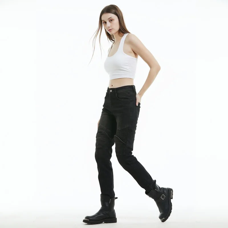 여성용 오토바이 라이딩 진, 모토크로스 나이트 보호 팬츠, 메쉬 통기성 캐주얼 바지, 소녀들을 위한 슬림핏