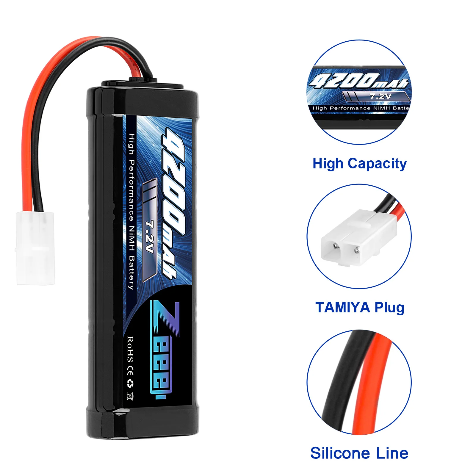 Zeee 7.2V 3600mAh RC NiMH Battery with Tamiya Plug for RC Car RC Truck  Associated HPI Losi Kyosho Tamiya Hobby(2 Pack)