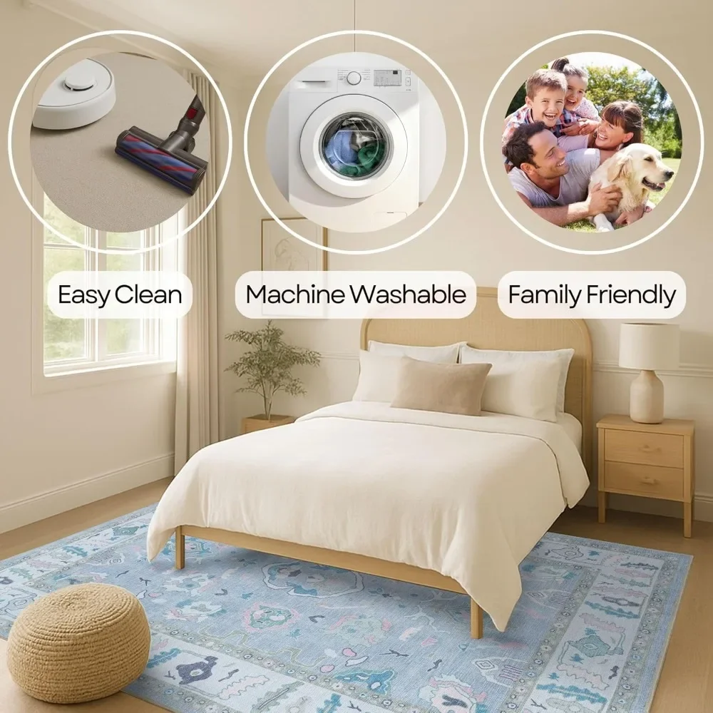 NEW-Modern Oushak Rug 7'5x10, Vintage Turkish Lavender Oriental Antique Inspired Area Rugs, Foldable Washable Luxury Living Room