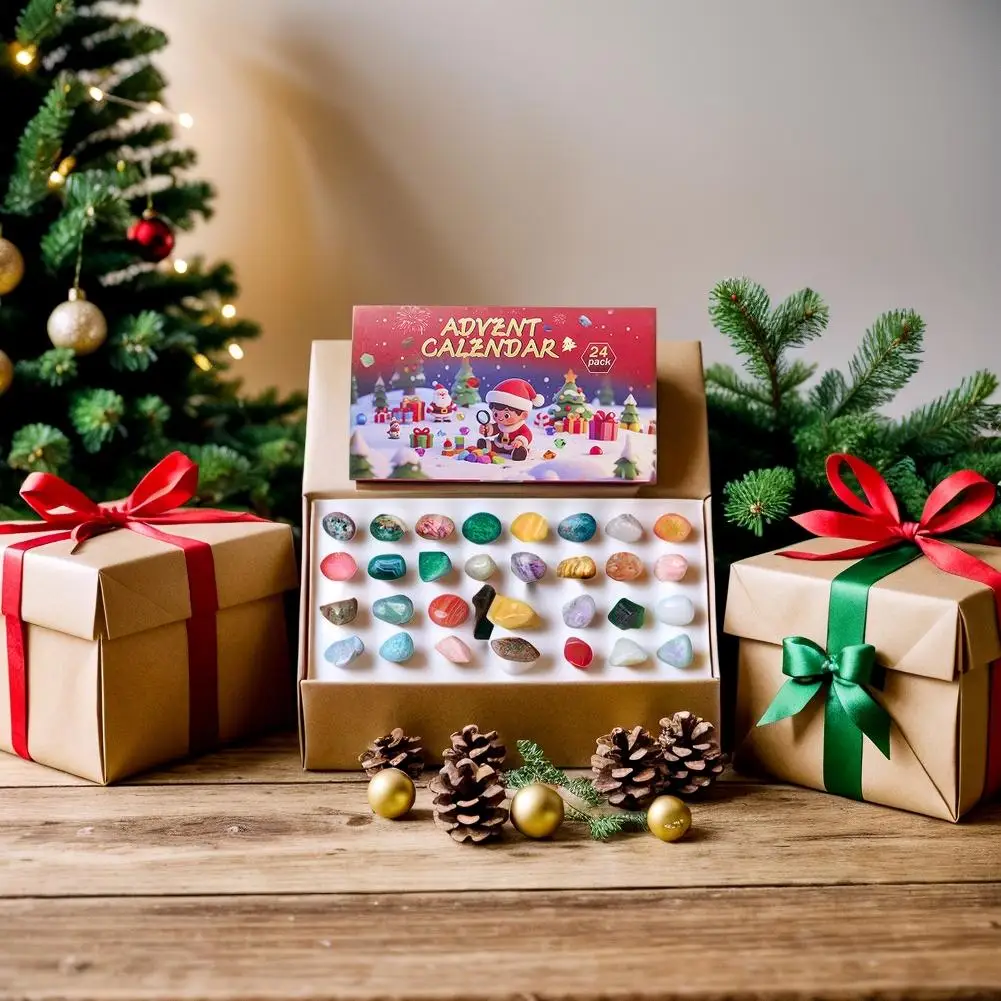Christmas Advent Calendar 24 Days Rock Collection Christmas Countdown Calendar Rock Crystal Stone Kids Gifts