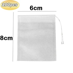 100-Pack Disposable Non-Woven Tea Filter Bags with Drawstring for Loose Leaf and Herbal Teas (6x8cm-100pcs)