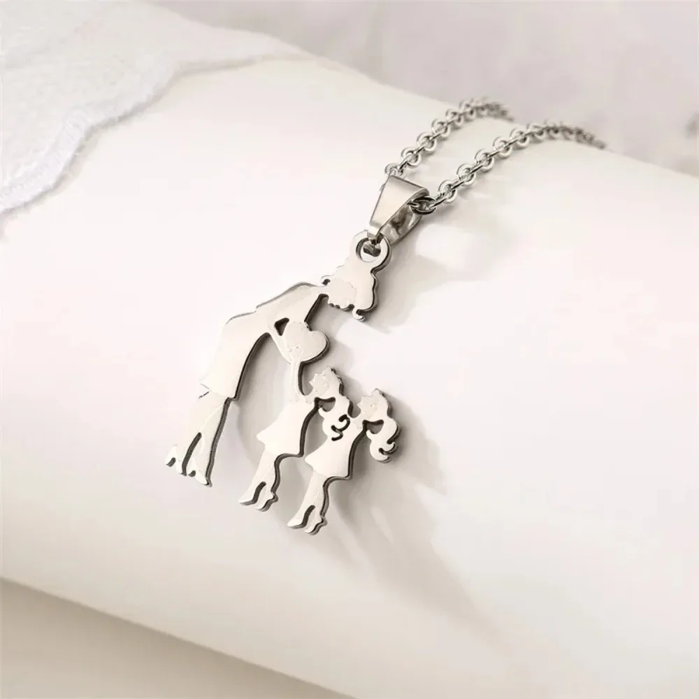 Mom Daughter Family Necklace Stainless Steel Chain Children Kid Silver Color Pendant Necklaces Jewelry Women Mother's Day Gift