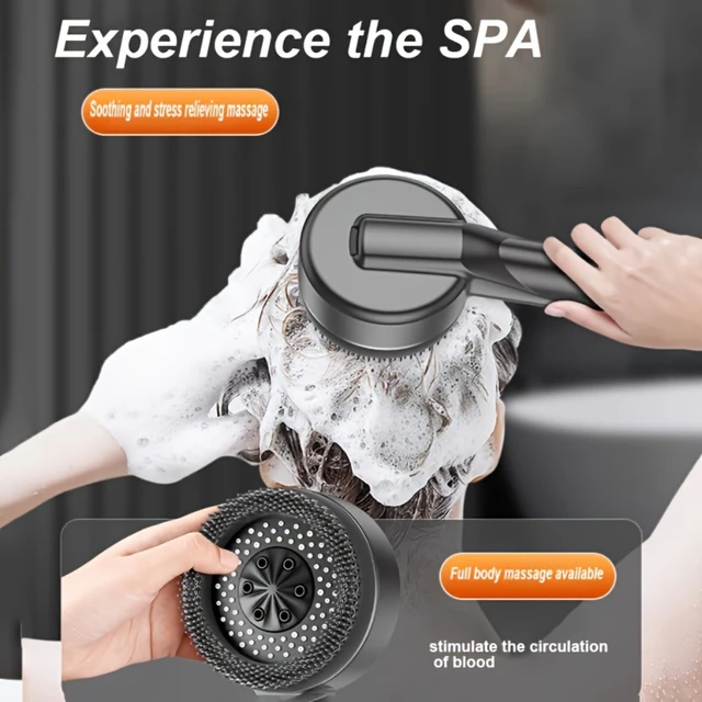 Pommeau de douche autonettoyant, 4 Modes, avec brosse en Silicone, arrêt à une touche, Massage de l'eau, pomme de douche ABS haute pression avec filtre 4