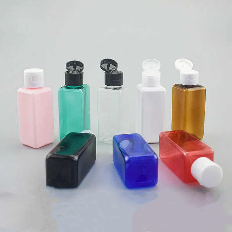 500Pcs Plastic PET Flip Lid Square Lotion Bottles 50ml Clear Cosmetic Sample Container Mini Travel Fill Vials Liquid Bottles 4