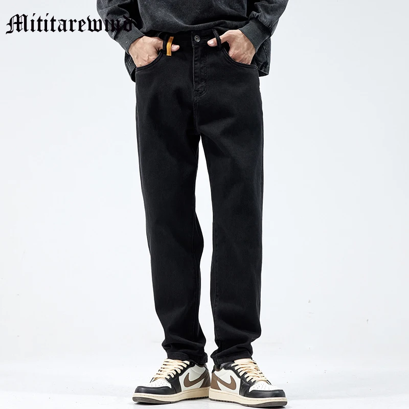

Stretch Jeans For Men Fashion Black Straight High Street Denim Pants Hip Hop Streetwear Solid Versatile Youth Casual Trousers