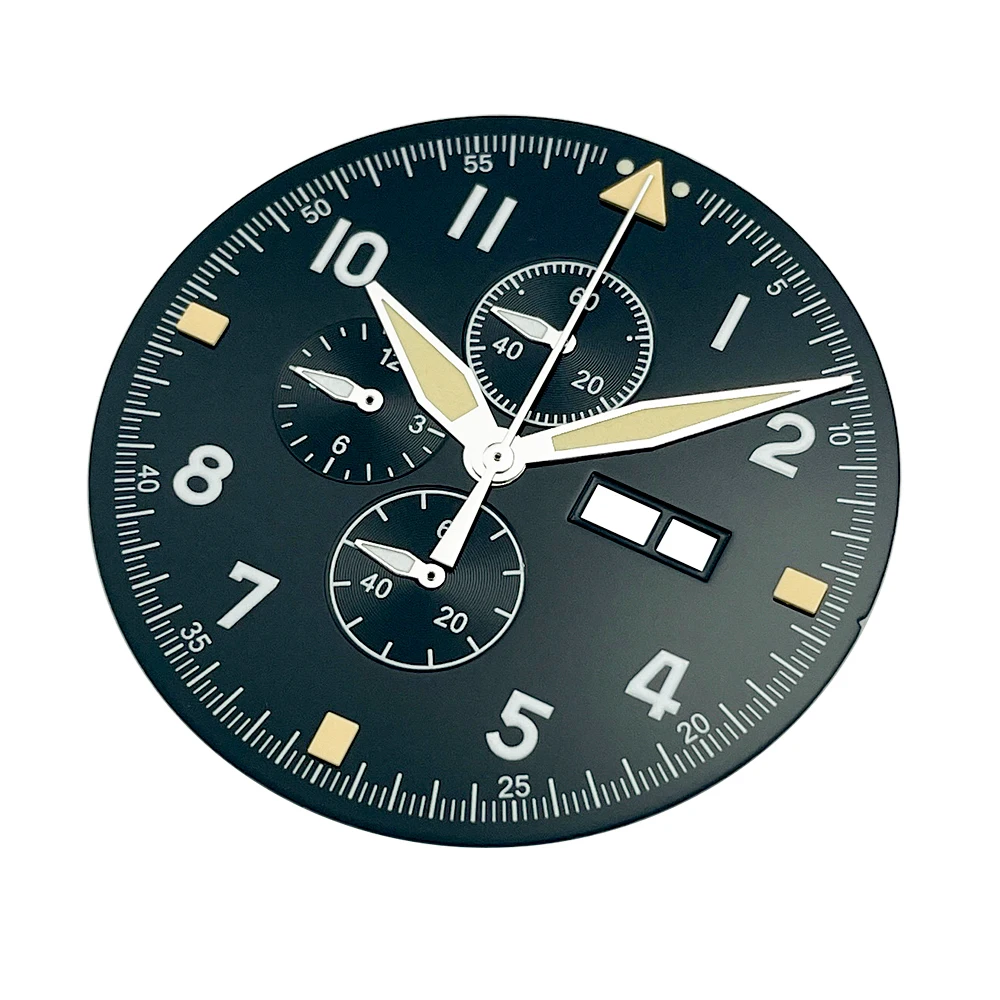Copper Pilot Chronograph Dial & Hands Set with Green Lume, 12-Hour Display, Black Finish