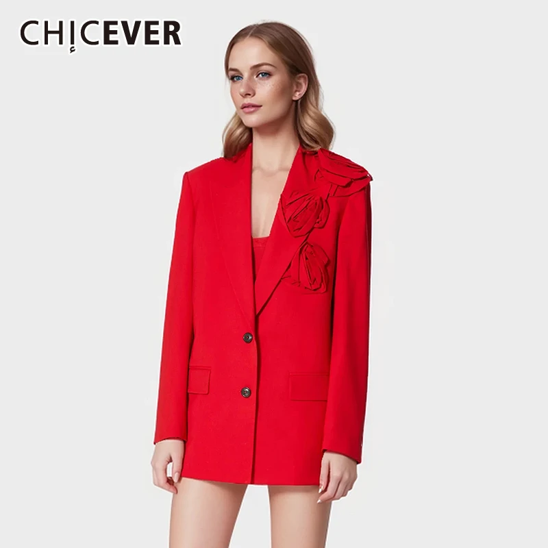 

CHICEVER Patchwork Appliques Blazer For Women Notched Collar Long Sleeve Single Breasted Solid Fashion Blazers Female Spring New