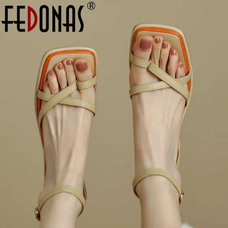 

FEDONAS Women Basic Pumps Summer Fashion Concise High Heels Sandals Genuine Leather Ankle Strap Buckles Office Lady Shoes Woman
