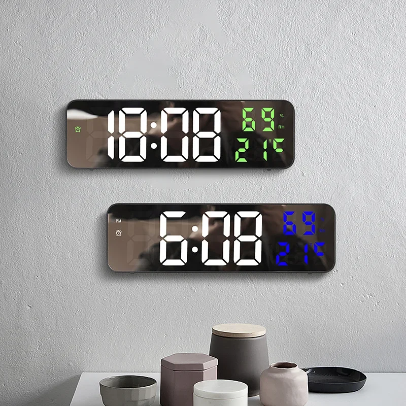 

Three Color Display Temperature Humidity Digital Alarm Clock Calendar Snooze Electronic Table Clock Night Mode USB Wall Mounted