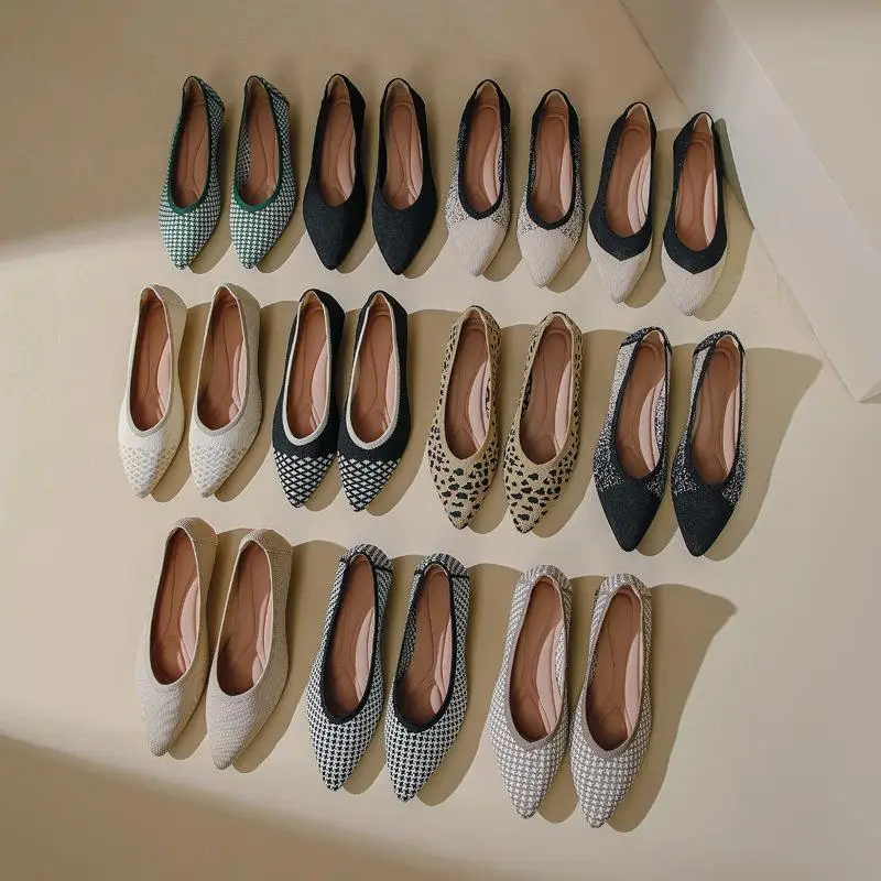 Women's Anti-skid Rubber Sole Fashionable Beautiful Pattern Casual Wedge Shaped  Shallow Mouth Casual Breathable Leopard Plaid