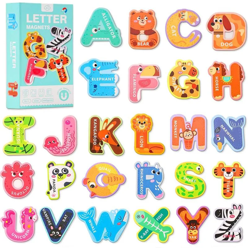 Magnetic Letter Number Large Animal Alphabet Magnets for Fridge Kid Magnetic Refrigerator Uppercase ABC Alphabet Educational Toy