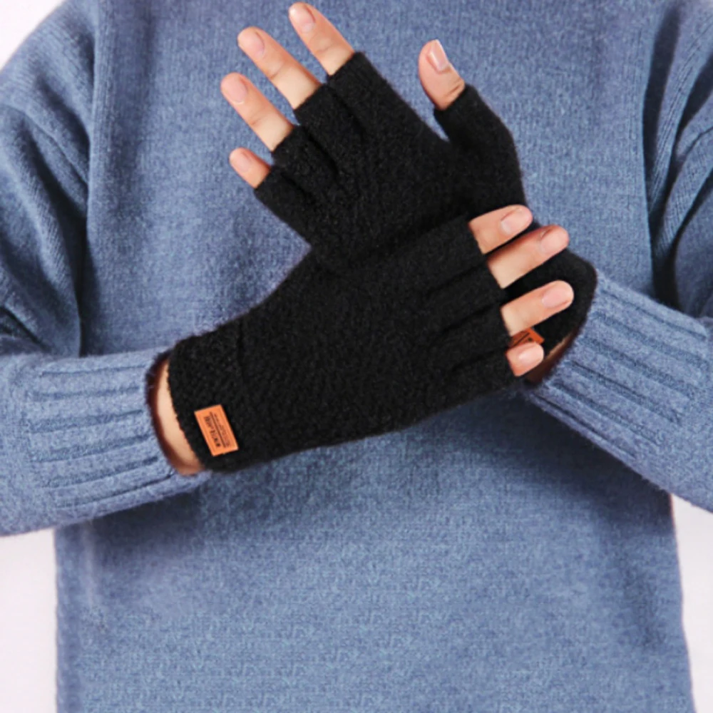 Winter Fingerless Gloves For Women Men Thick Elastic Knitted Alpaca Wool Warm Half Finger Mittens Outdoor Driving Gloves Unisex