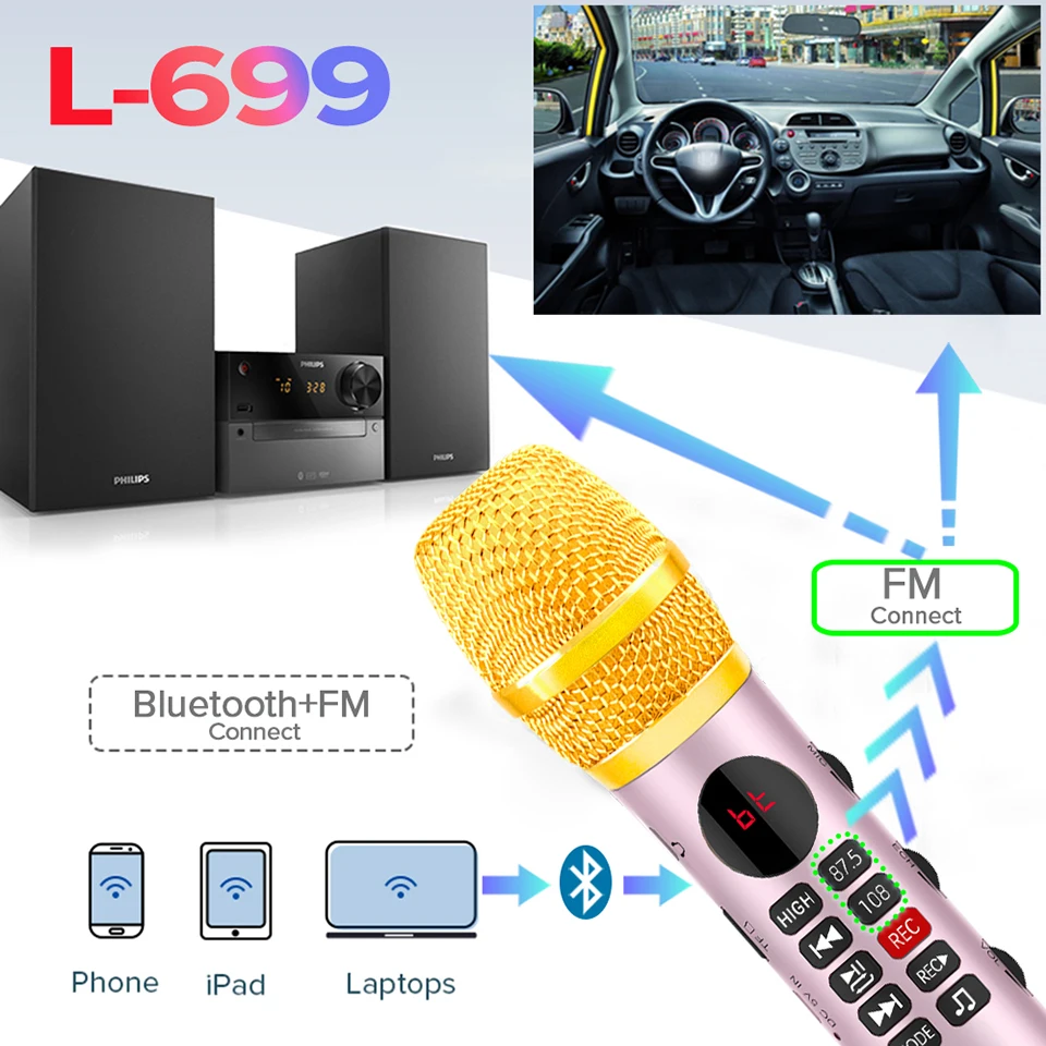 Фото Караоке-микрофон Lewinner с подарочной упаковкой, беспроводной динамик 15-20 Вт, Bluetooth-микрофон для подарка на день рождения, фестиваль №4