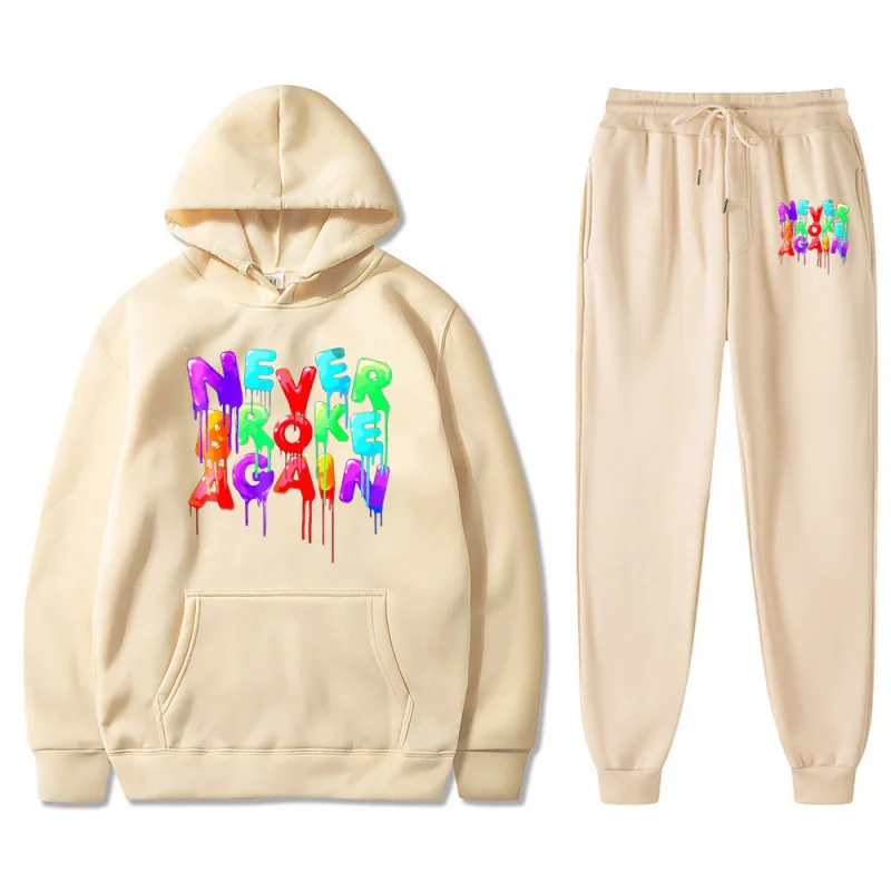 

Never Broke Again Hoodies Sets Women Spring Loose Sweatshirts and Long Pant 2 Pcs Sets Unisex Y2k Young People Graphic Tracksuit