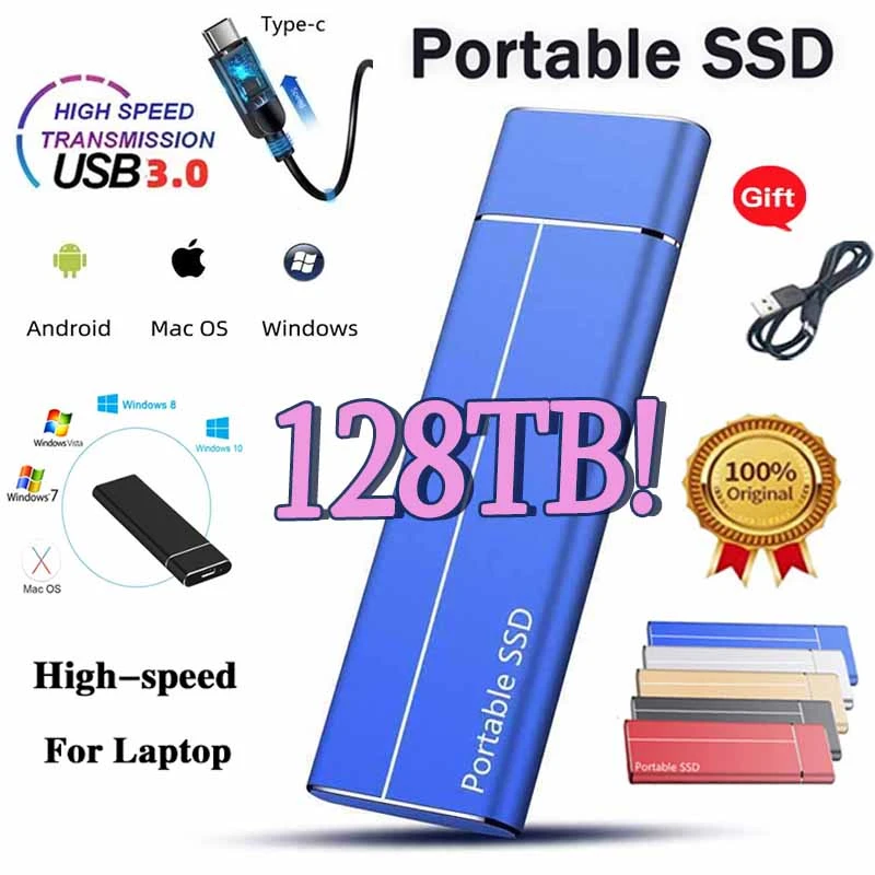 100 Original SSD 64TB 128TB Portable High speed External Solid State Hard Drive USB3.0
