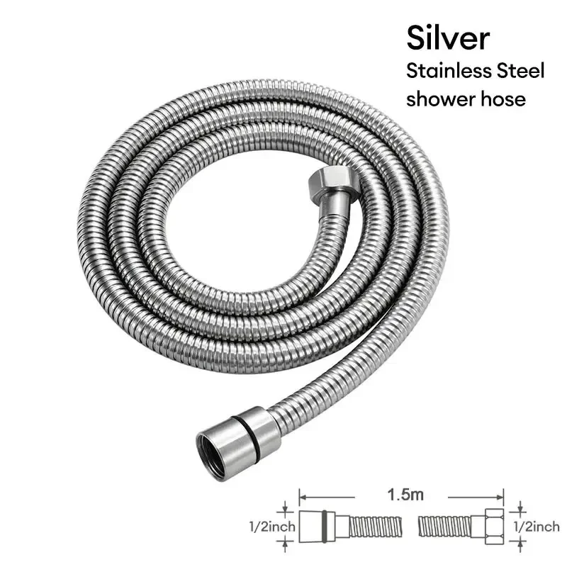 1pcs 1.5M Stainless Steel Hose Extension Tube Bathroom Shower Tube Extension Water Pipe Draw Bathroom Accessories shower tube extension