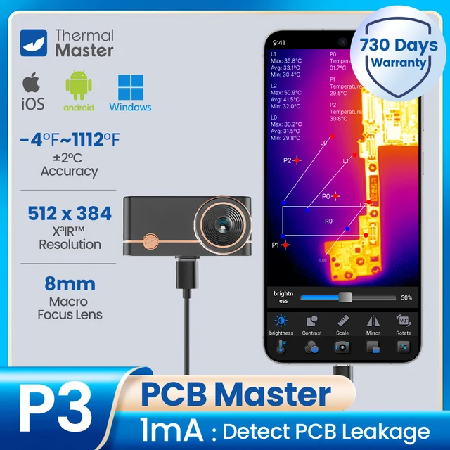 iPhone และโทรศัพท์ Android P3 กล้องถ่ายภาพความร้อน 512*384 X3IR ความละเอียดมาโครเลนส์สําหรับซ่อมโทรศัพท์ไฟฟ้า 600 ℃ 1