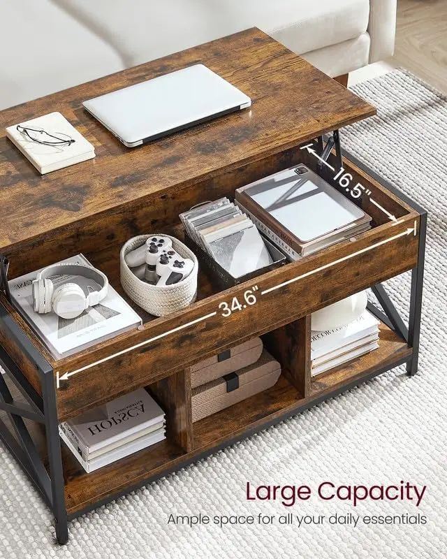 Coffee Table,Lift Coffee Table with Storage Shelf,Hidden Compartments and Lifting Top,19.7 x 39.4 x (19.3-24.4) Inches 5