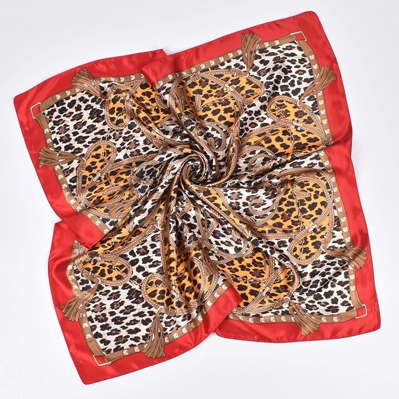 1pcs Women's Leopard Print 90 Silk Scarf Imitation Silk Fashion Trend Leopard Print Multi-color Stitching Large Square Scarf 4