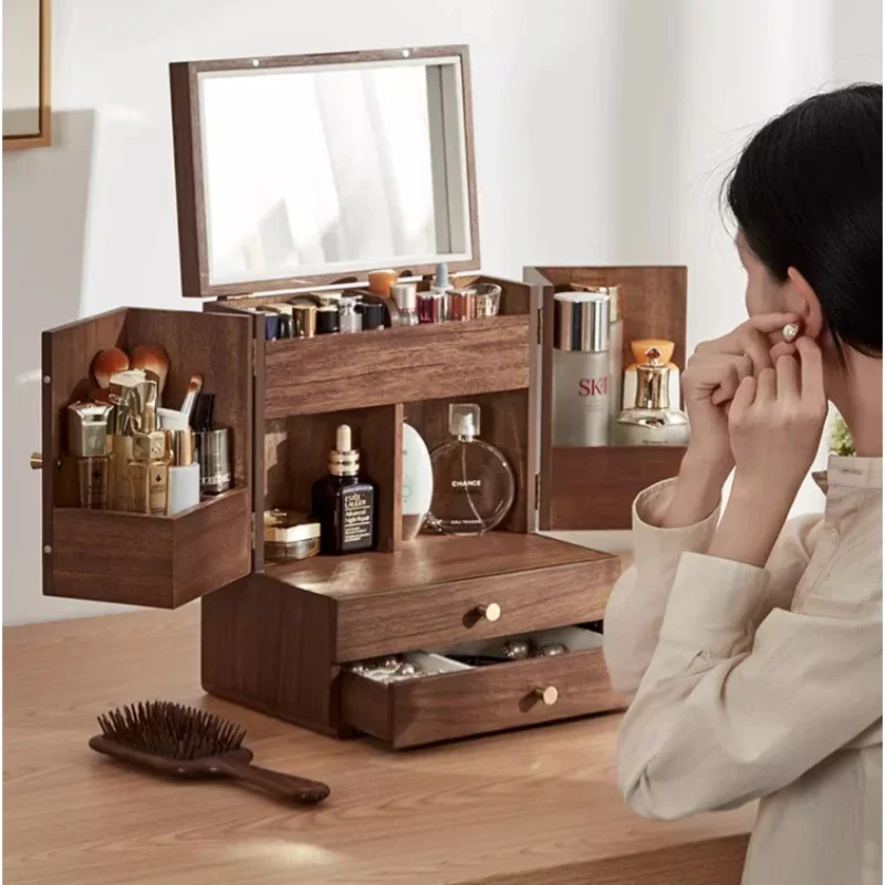 木製メイクアップオーガナイザー、引き出しメイクアップ化粧台収納