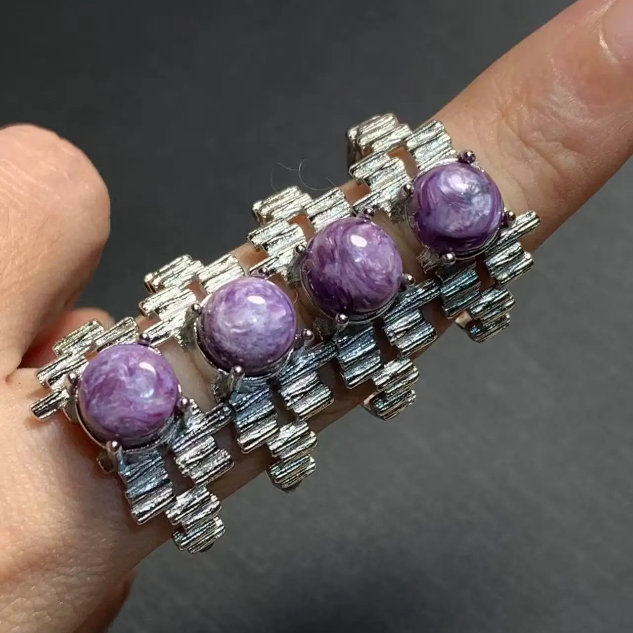 Natural Charoite Ring Adjustable Female Stone Ring Jewelry for Women Gift Wholesale High Quality Vintage Fine