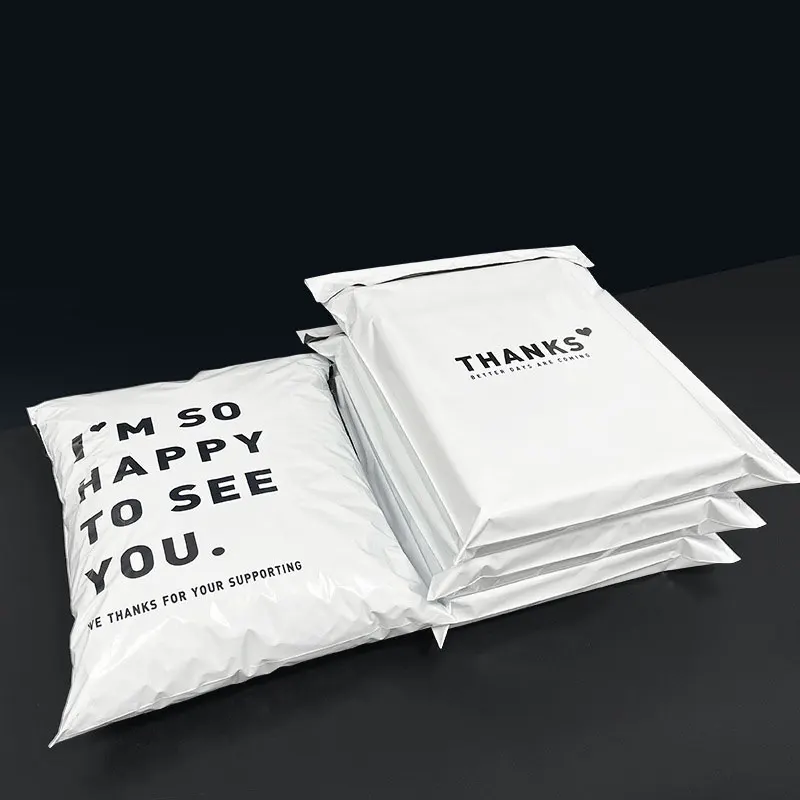 White Color Thicken Express Bag THANKS Printing Waterproof Clothing Parcel Packaging Bags Envelope Courier Pouch 50PCS courier bag express bag